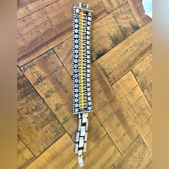 Stella & Dot Portia Silver Gold Rhinestone Cuff Bracelet - 6 to 8” - Picture 1 of 4